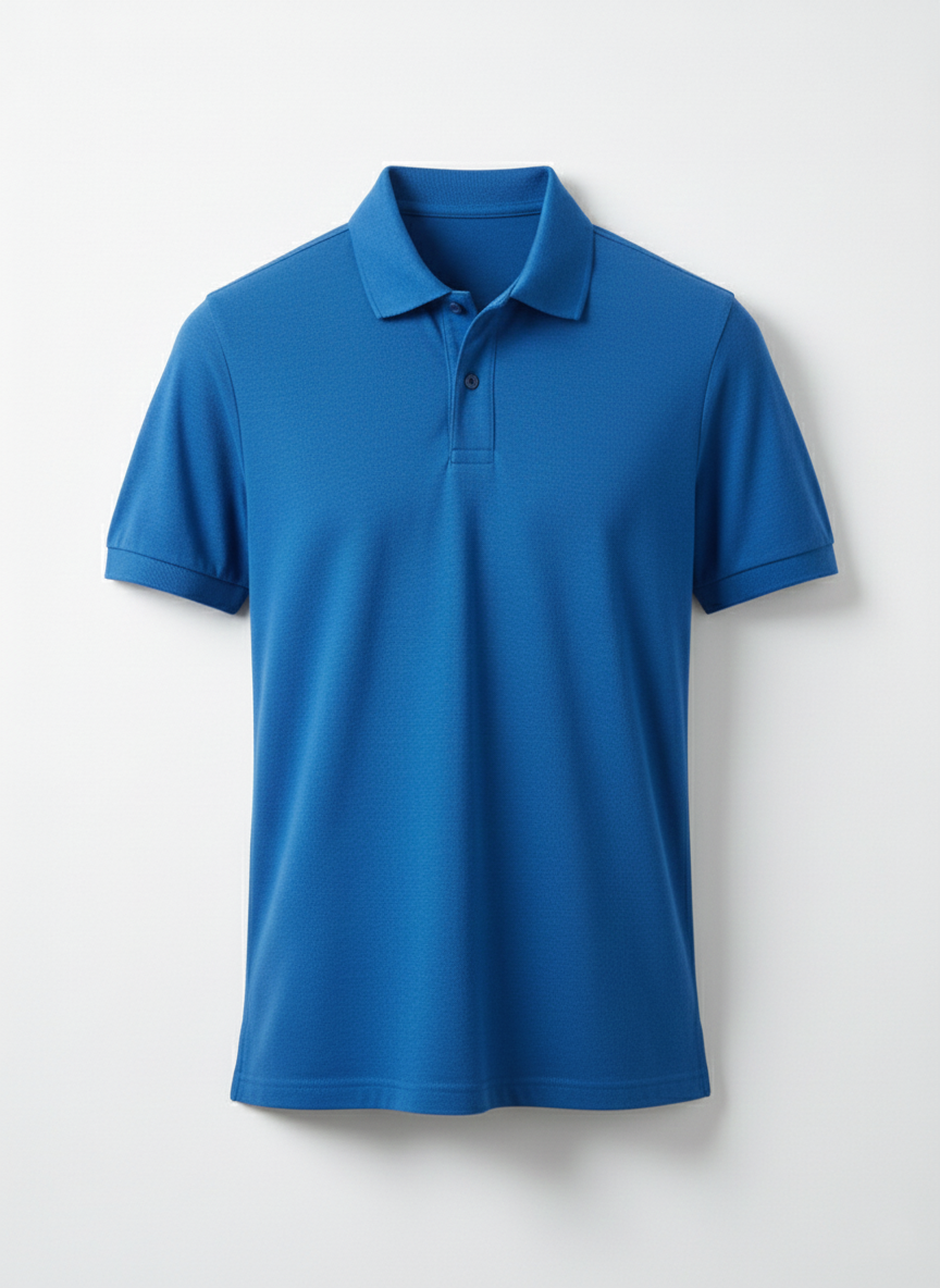 Blue polo shirt on a white background